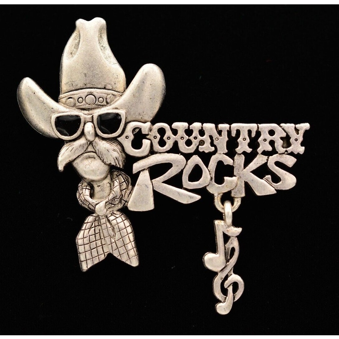 Danecraft Vintage Cowboy Pin Brooch Country Rocks Music Silver Nos 1980s Bina5 18$